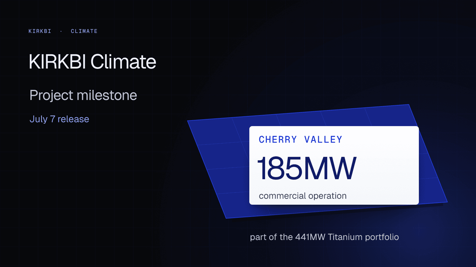 A Cherry Valley solar module sits within its disclosed portfolio boundary, distinguishing operating capacity from financing.